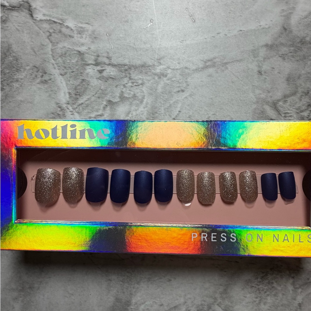 Navy and Glitter Press-On Nails